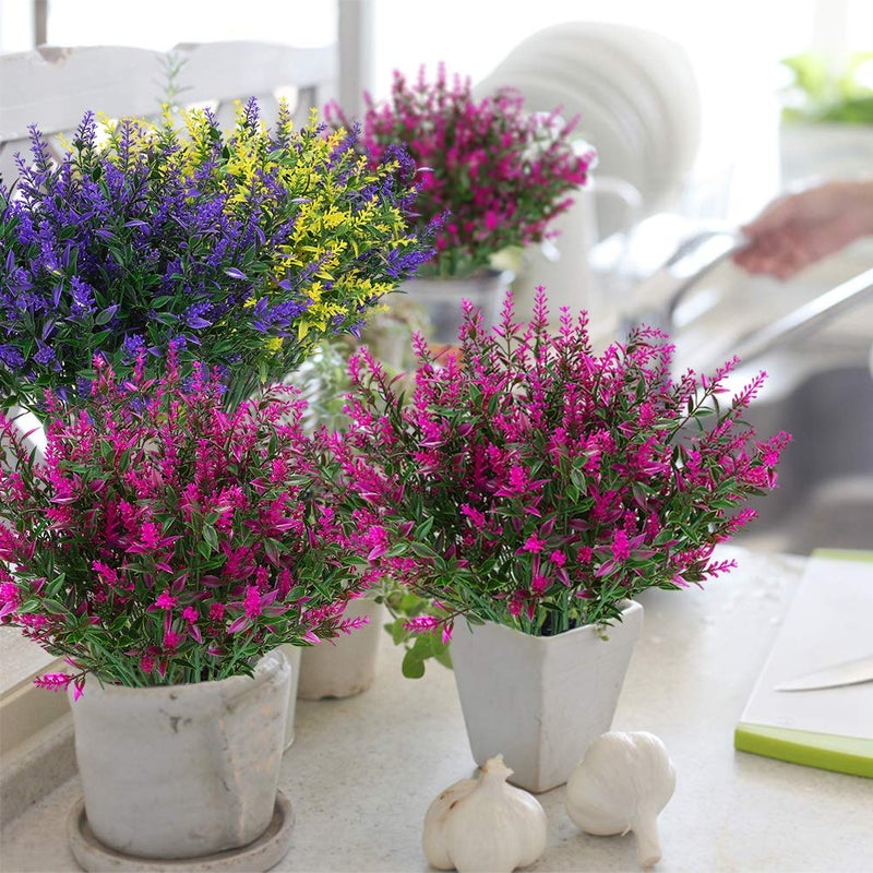 ArtBloom 8 Bundles Outdoor Artificial Lavender Fake Flowers UV Resistant Shrubs, Faux Plastic Greenery for Indoor Outside Hanging Plants Garden Porch Window Box Home Wedding Farmhouse Decor (Fuchsia) - Image 5